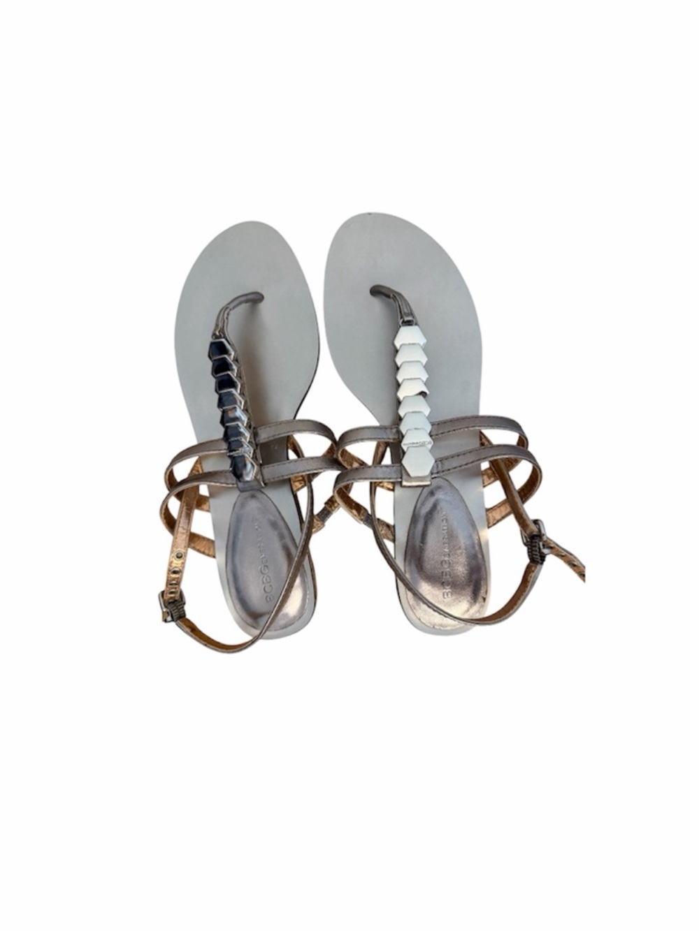 BCBG Metallic Silver Bronze Thong Strappy Sandals Size 9.5